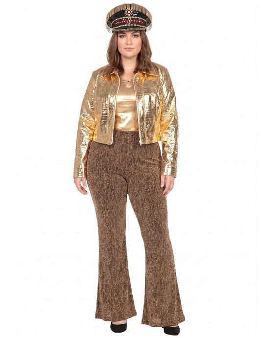 Goldene metallische Krokodil-Jacke für Damen