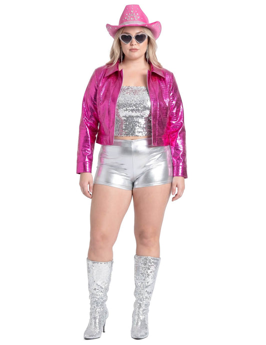 Rosa metallische Krokodil-Jacke für Damen