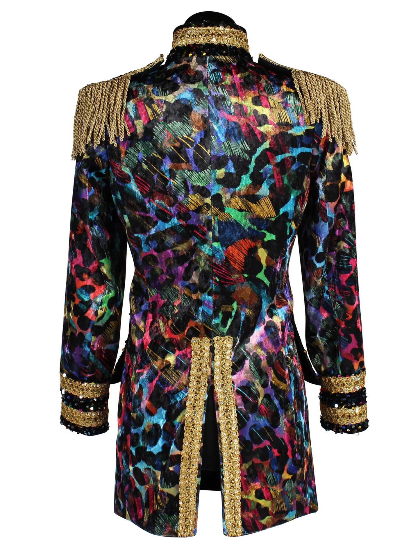 Vue de dos de la veste de carnaval haut de gamme pour homme multicolore fluo