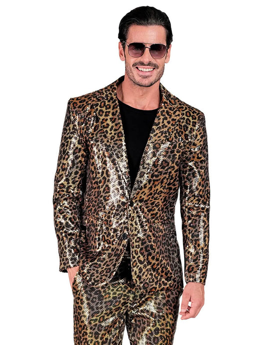 Pailletten-Anzugjacke Leoprint für Herren