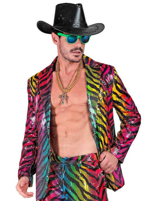 Pailletten-Anzugjacke Regenbogen-Tiger für Herren