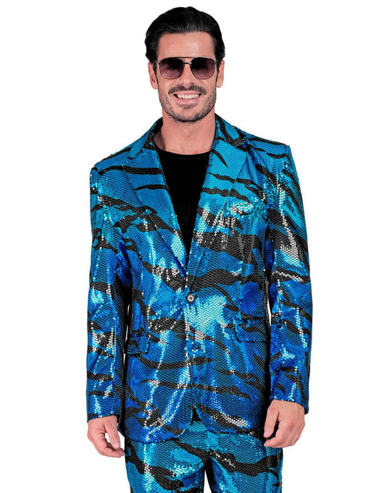 Pailletten-Anzugjacke blau getigert für Herren