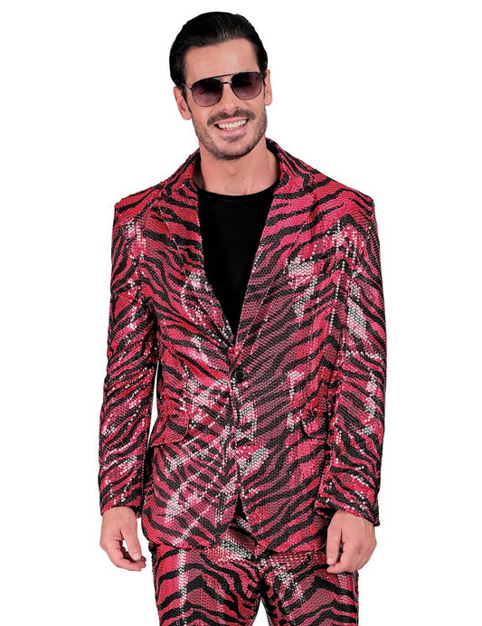 Pailletten-Anzugjacke pink getigert für Herren