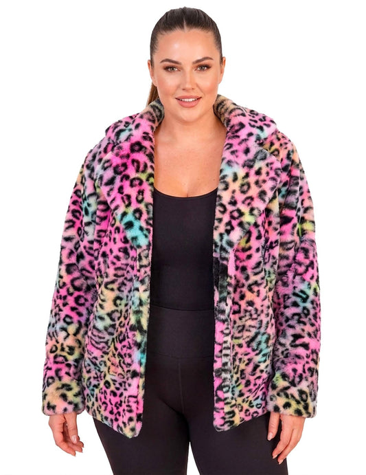 Bunte Teddyjacke mit Leopardenmuster für Damen