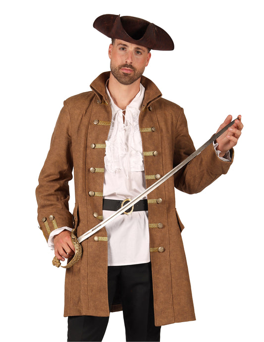 Brauner Piratenmantel für Herren, lange Form