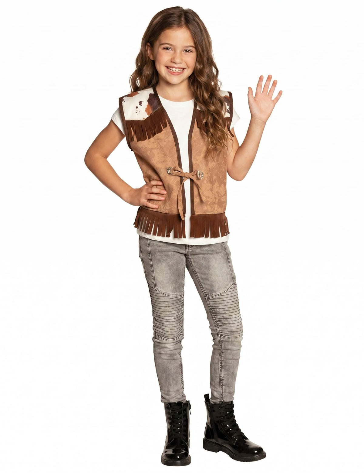 Cowboy-Weste für Kinder Western-Zubehör braun-weiss