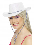Cowgirlhut weiß mit Pailletten für Damen.