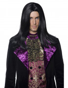 Lange, schwarze Grafen-Perücke für Männer zu Halloween
