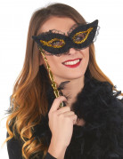 Maske am Stiel gold und schwarz