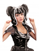Damenperücke schwarz-weiß Halloween