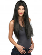 Schwarze Langhaar-Perücke Halloween für Damen
