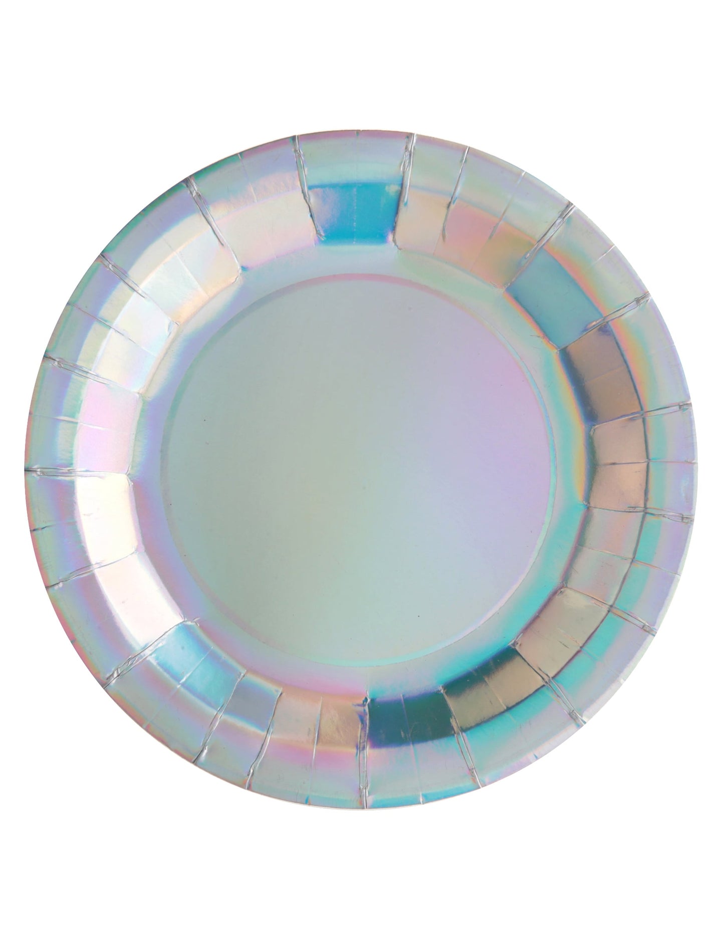 Assiettes en carton iridescentes pour fête aux reflets multicolores