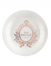Assiettes en carton Just Married pour mariage chic blanches et rose gold