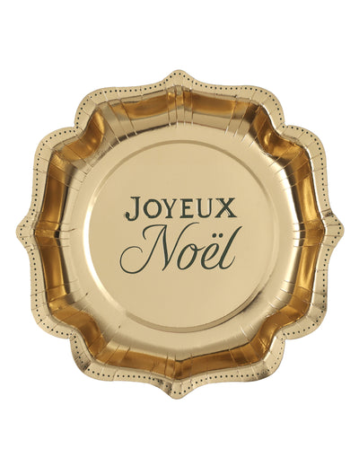 10er Set Weihnachtsteller Glanz-Design Gold & Tannengrün 21 cm