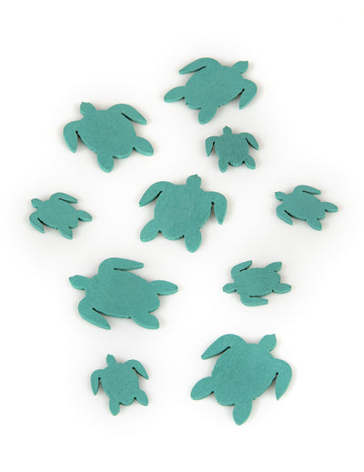 Confettis en bois tortues de mer pour décoration marine bleues