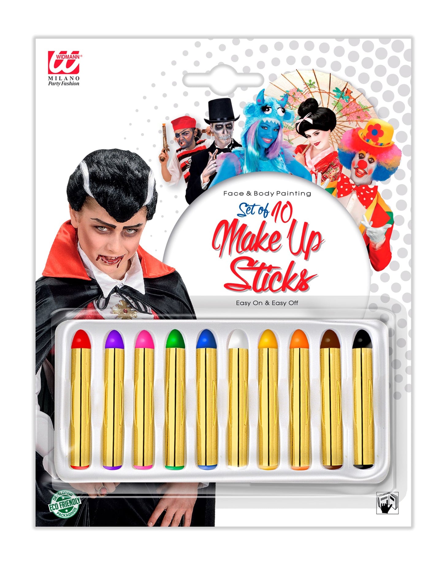 Vue du packaging des 10 crayons de maquillage multicolores