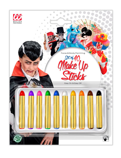 Vue du packaging des 10 crayons de maquillage multicolores