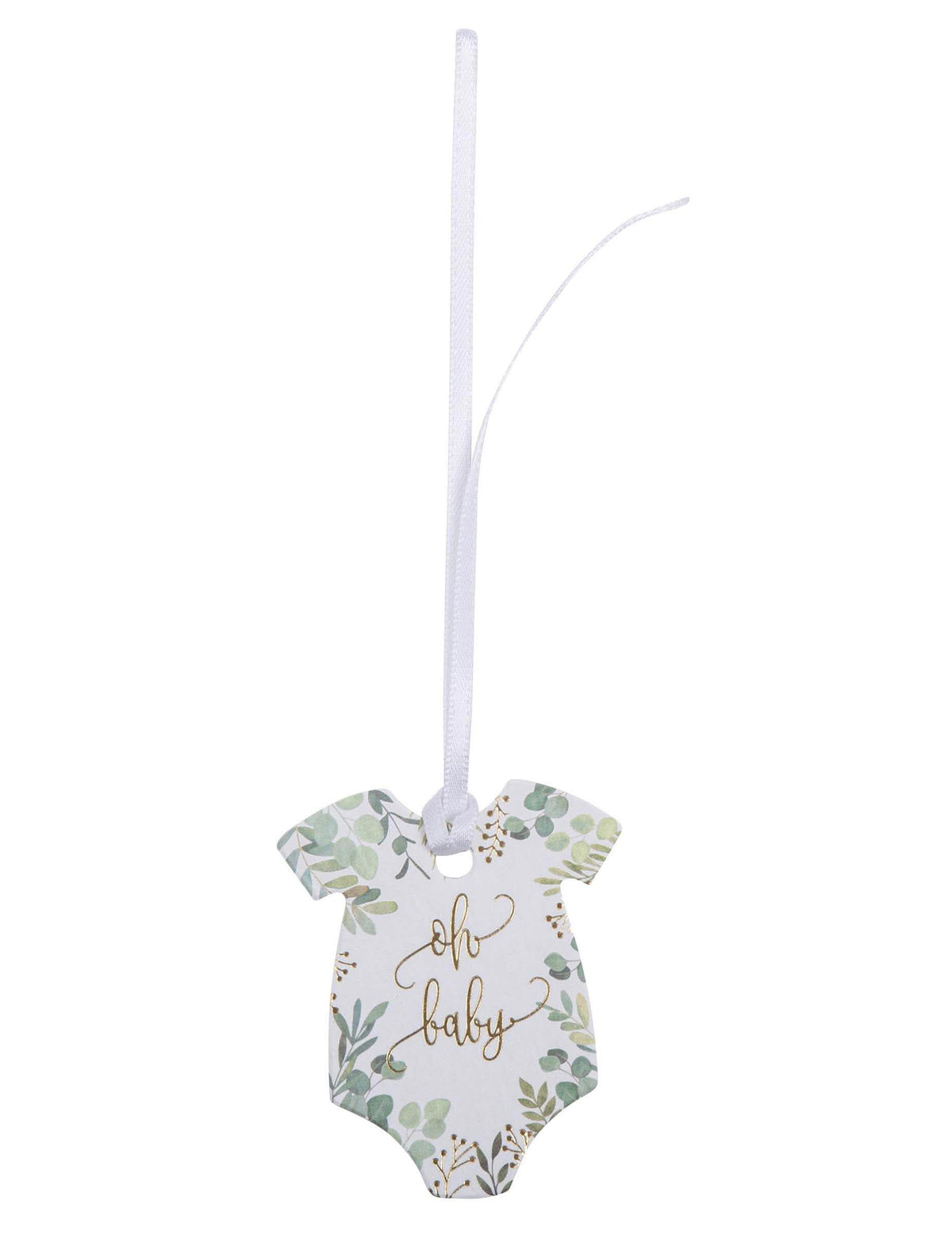 Étiquette body oh baby végétal et or pour baby shower blanc vert et doré avec ruban