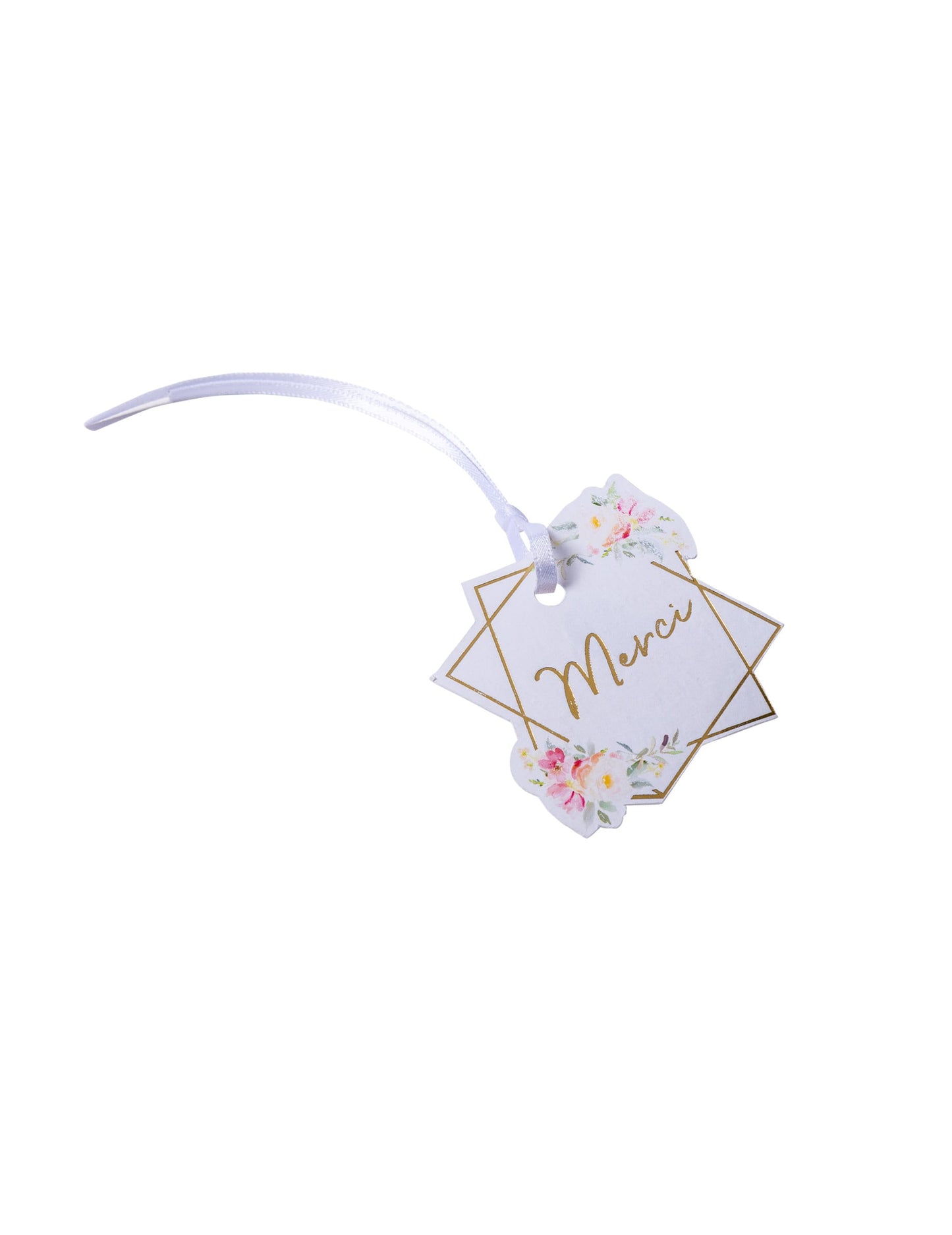 Mise en situation des étiquettes en carton merci motif fleurs aquarelle