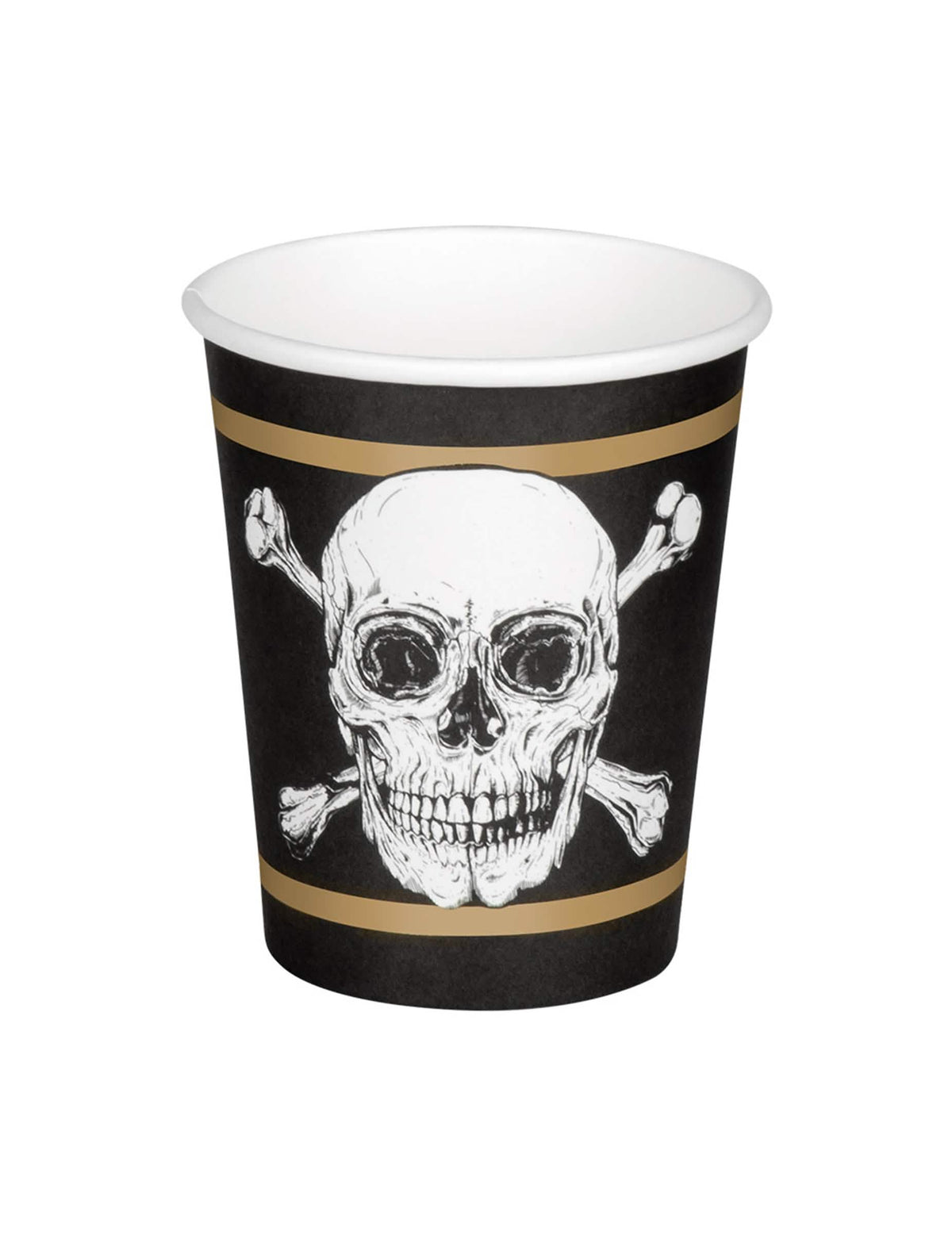 Vue de face d'un gobelet en carton Pirate Jolly Roger