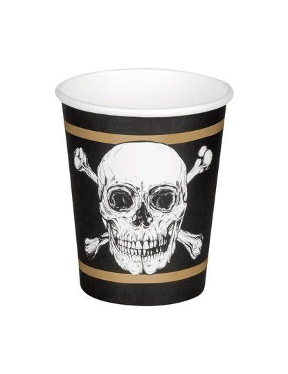 Vue de face d'un gobelet en carton Pirate Jolly Roger
