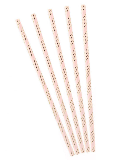 Pailles en carton roses rayées doré métallisé rose et doré