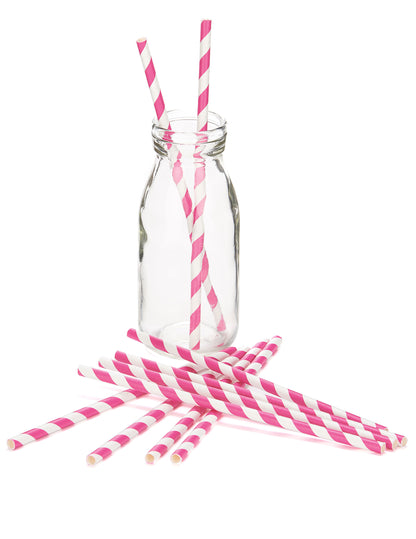 10 gestreifte Strohhalme pink-weiss