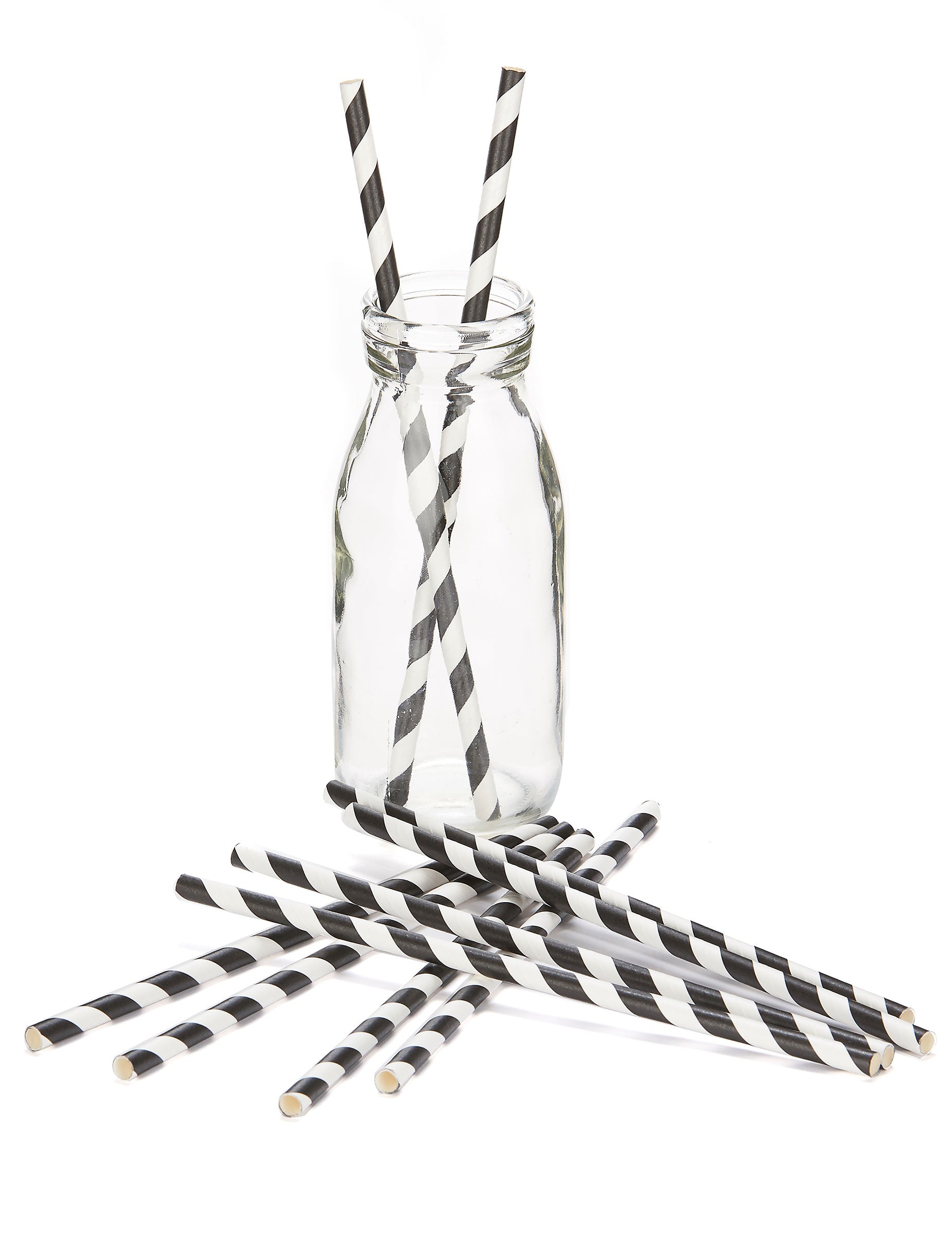 Mise en situation des pailles en carton rayées noires et blanches