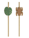 Pailles totem aventurier en papier kraft avec motifs feuille verte et totem marron
