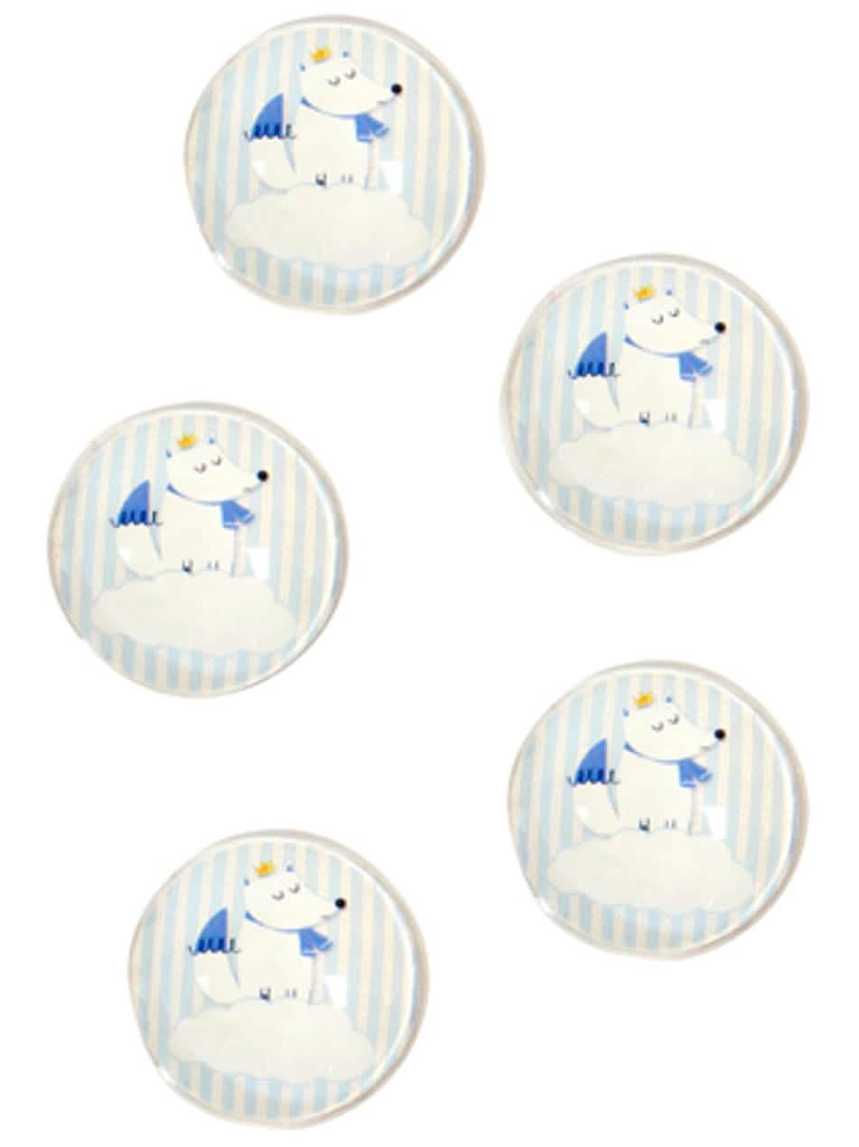 Pastilles décoratives en verre renard pour baby shower bleues à rayures