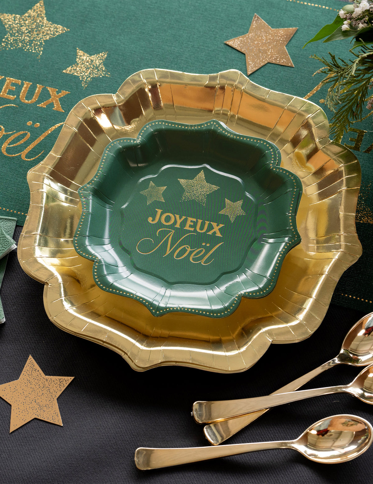 10 petites assiettes Noël Étincelant vert sapin 18 x 18 cm