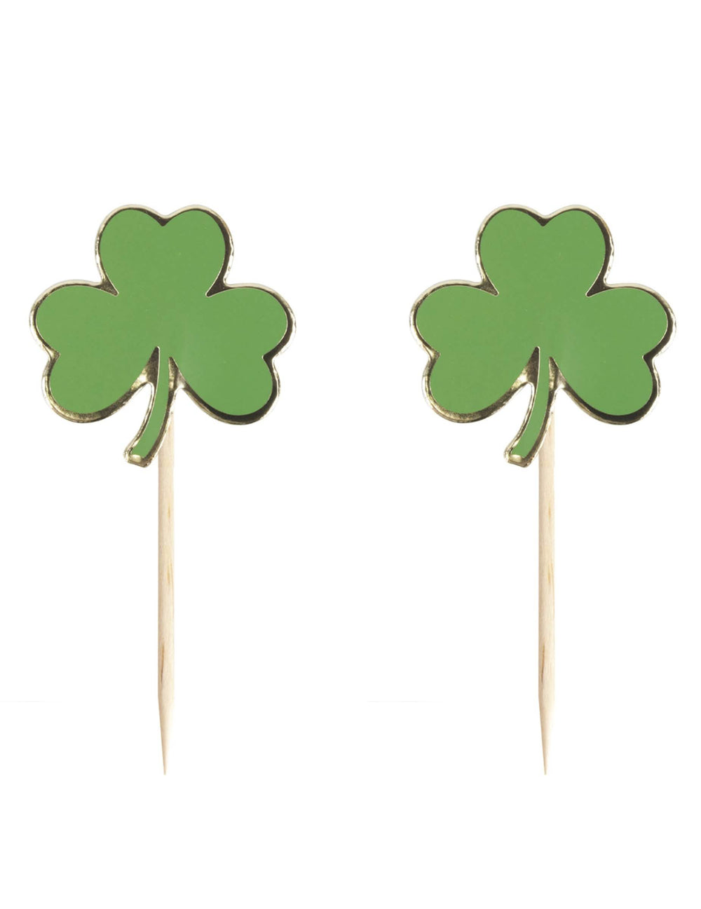 Pics en bois trèfle Saint Patrick pour la fête verts et dorés