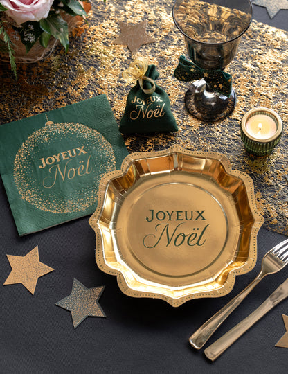 10 serviettes Noël Étincelant vert sapin 33 x 33 cm