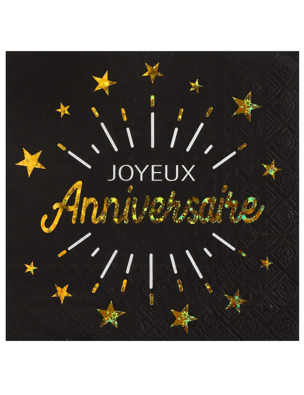 Serviettes en papier Joyeux Anniversaire pour fête noir et or avec étoiles