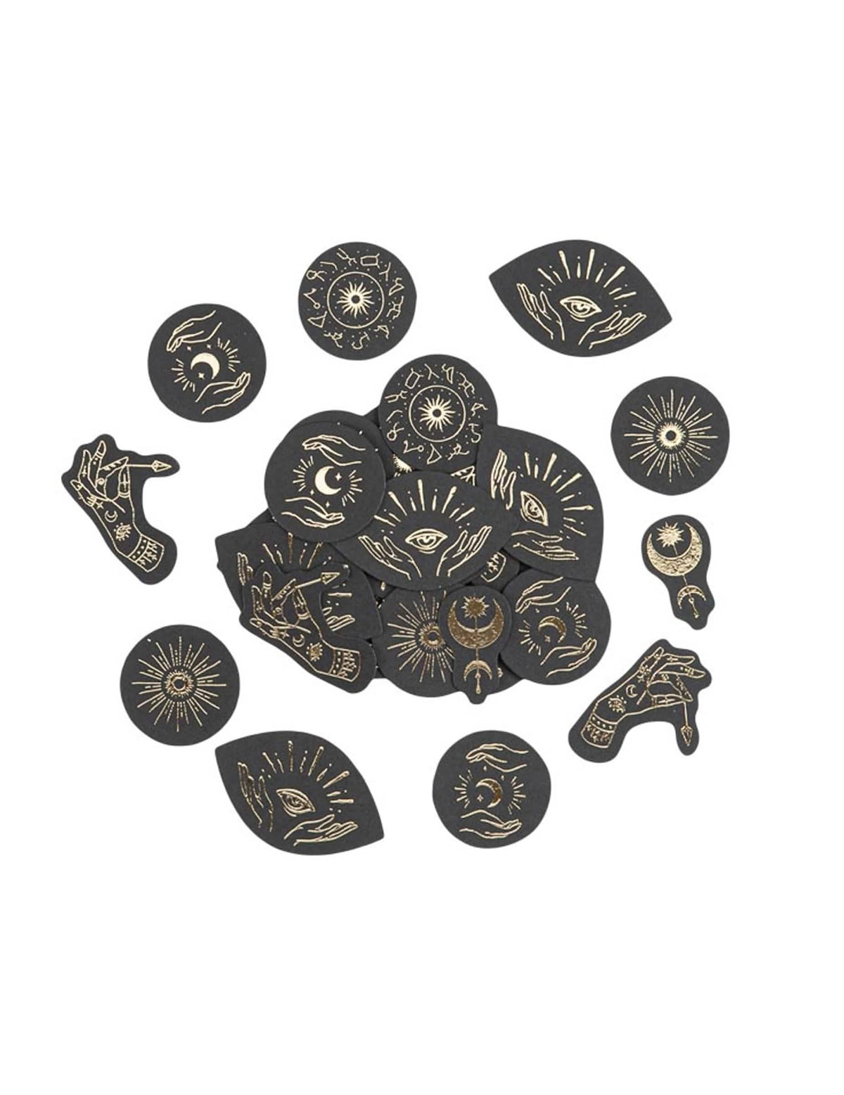 100-teiliges Konfetti-Set Cosmic Spirit, Schwarz & Gold, 1,5–4 cm