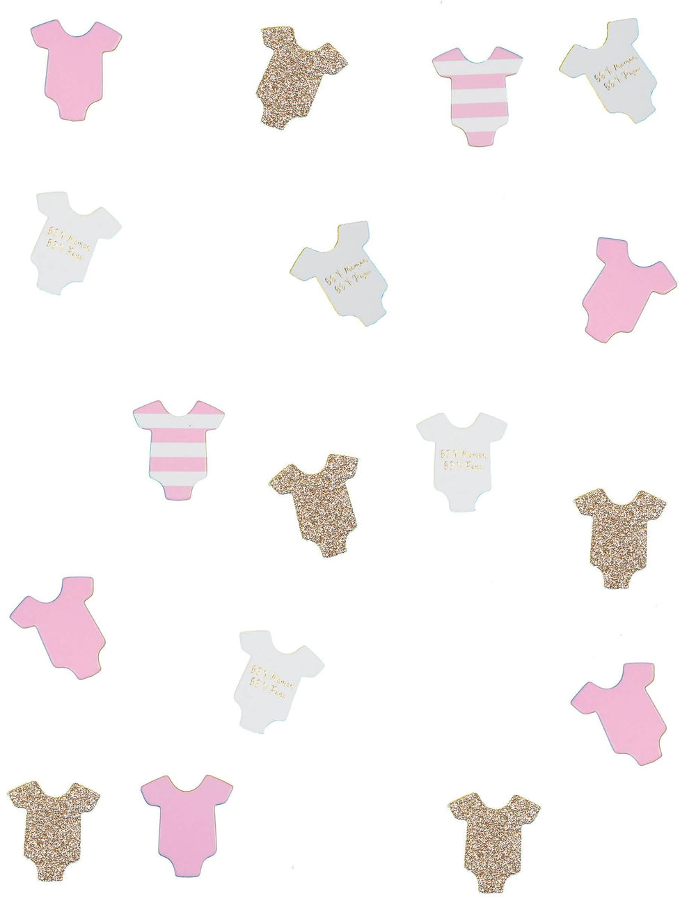 Confettis de table body bébé pour baby shower rose pailletés et rayés