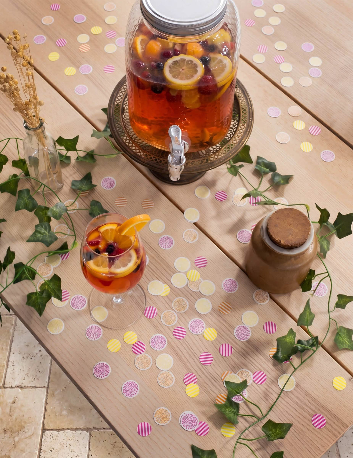 100 Papier-Konfetti in Zitrone, Orange und Himbeere