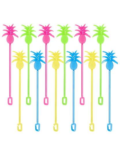 Agitateurs à cocktail ananas pour fête colorés roses bleus jaunes et verts