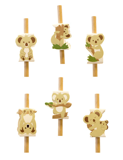 Décorations pour pailles koala pour fête en papier beige avec motifs variés