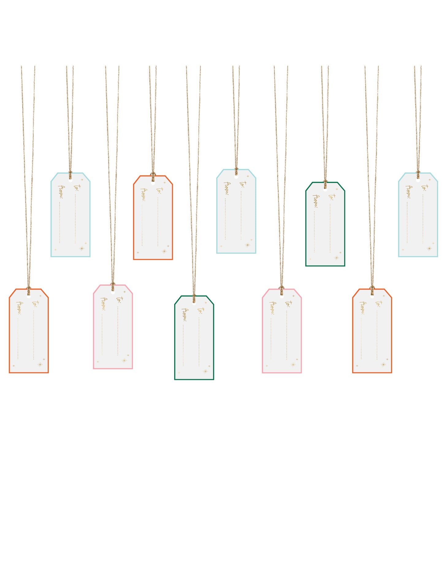 Étiquettes en carton de Noël pour cadeaux multicolores avec inscriptions dorées