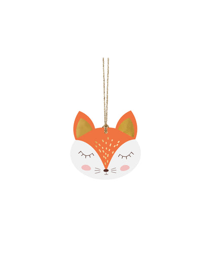 Étiquettes en carton forêt de Noël renard orange et blanc avec ficelle dorée