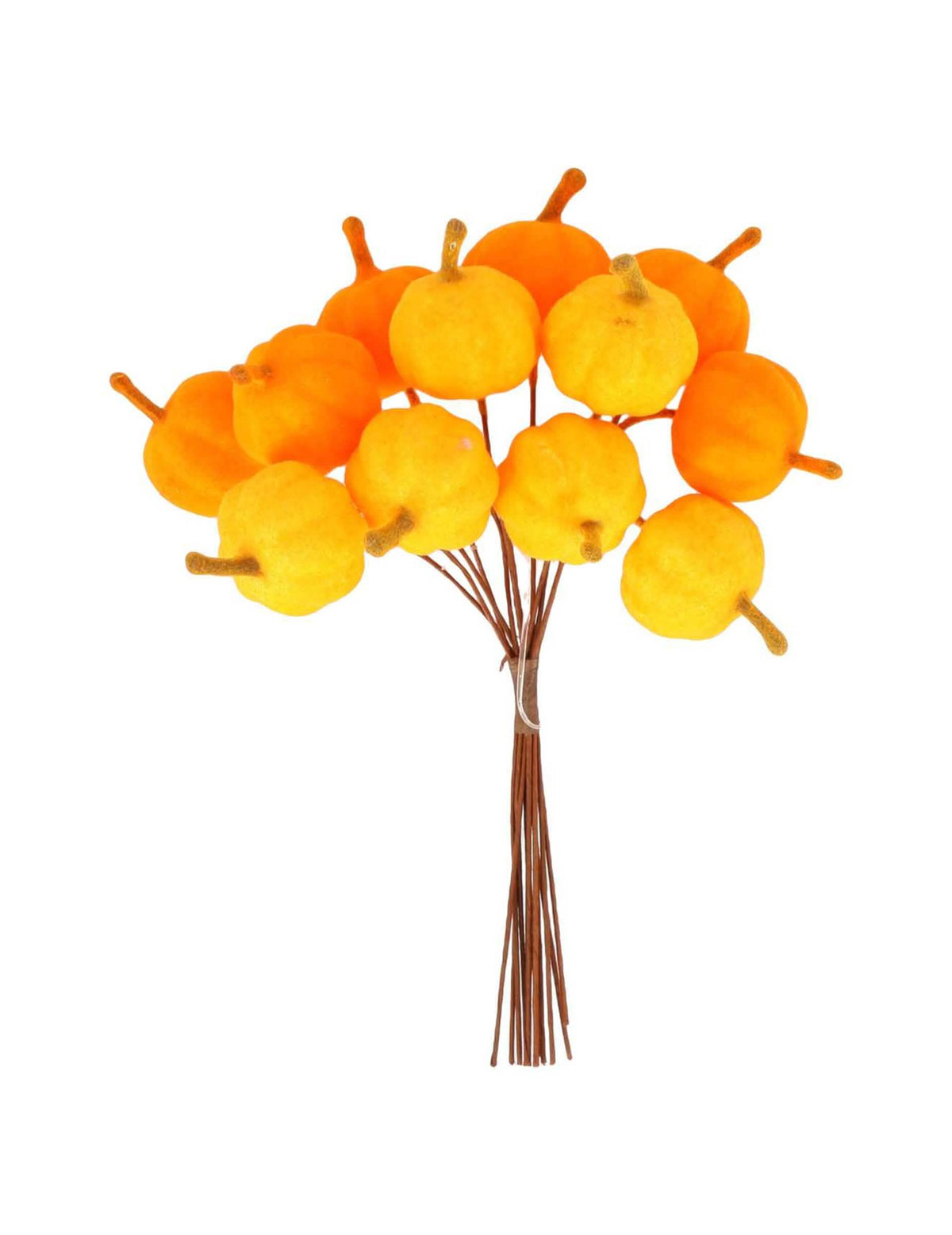 12er-Set Mini-Dekokürbisse am Stiel Orange Samt 13 cm