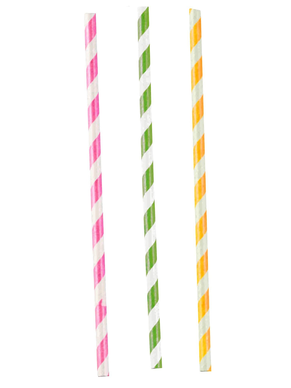 Pailles en papier rayées pour fête roses, vertes et jaunes