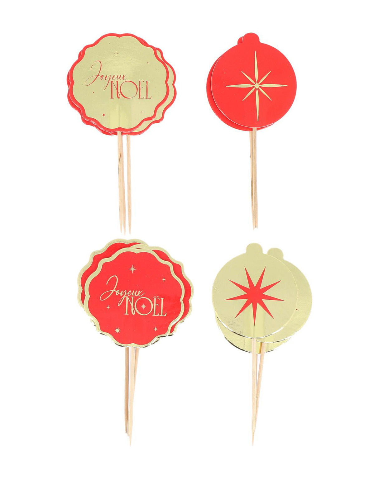 12 Dekopicker Frohe Weihnachten Rot und Gold 9 cm