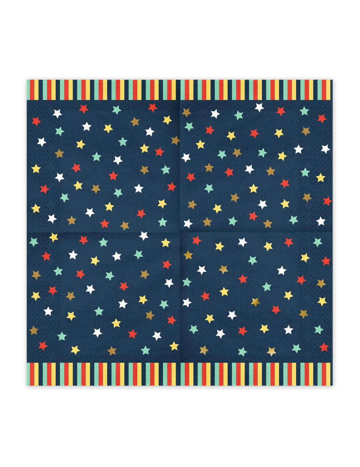 Vue dépliée des serviettes en papier étoiles colorées pour fête bleu marine