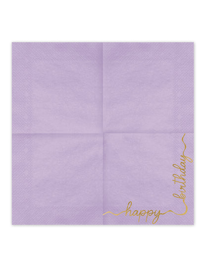 12 Servietten Happy Birthday Pastell & Gold (33 x 33 cm)