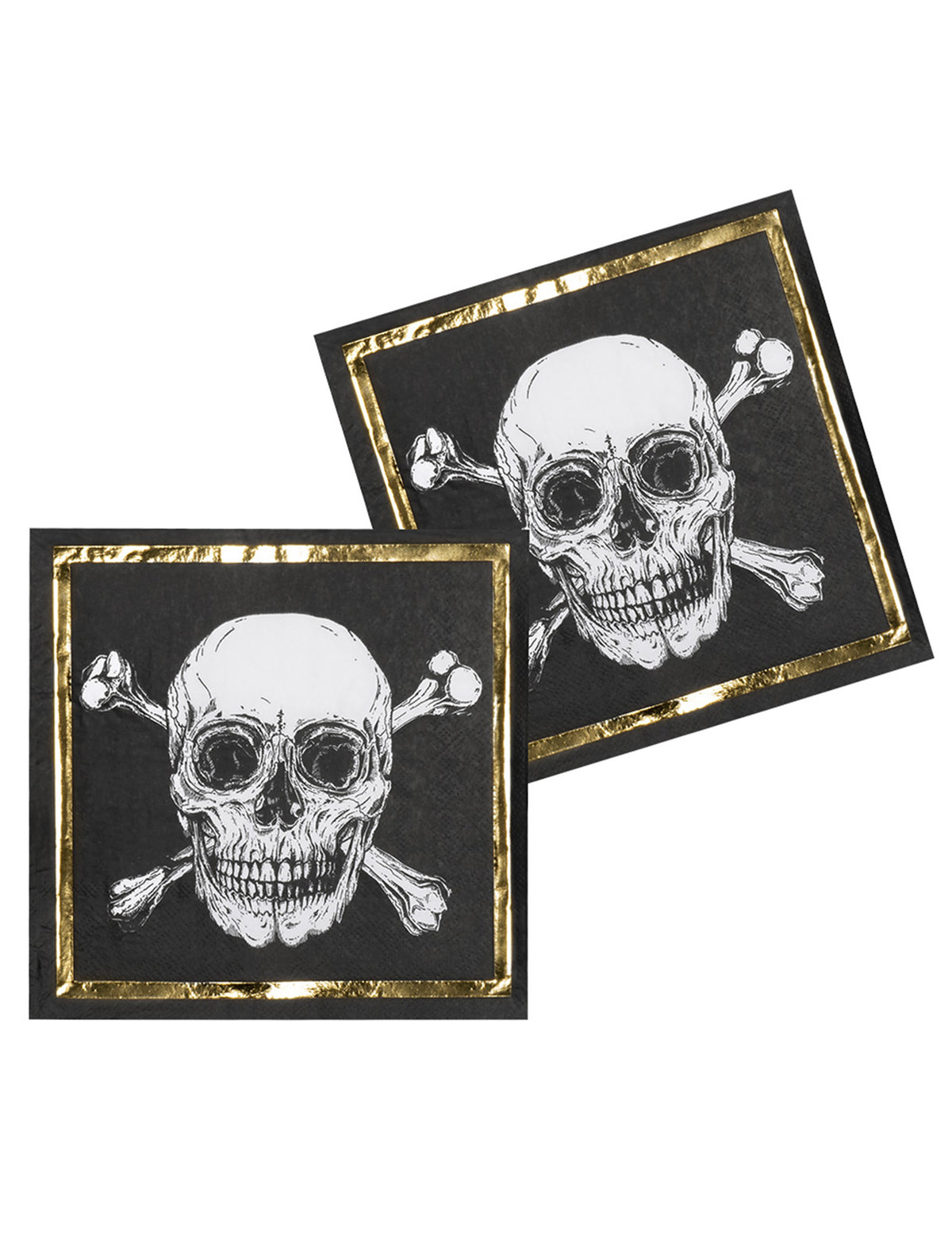 Détail du motif de tête de mort des serviettes en papier Pirate Jolly Roger