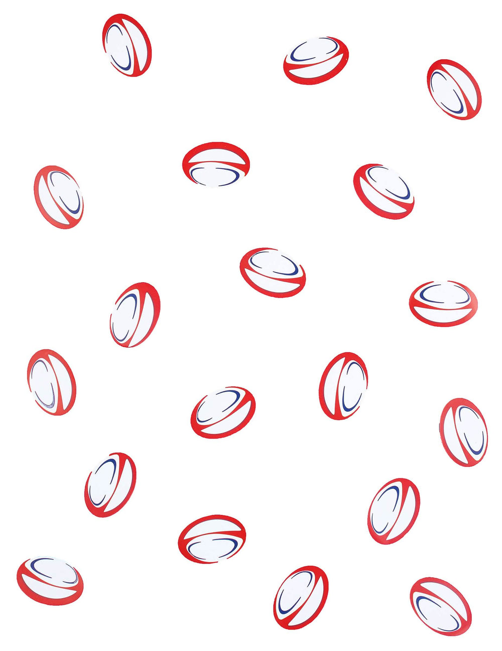 Confettis de table ballons de rugby pour décoration de fête rouges et bleus en papier