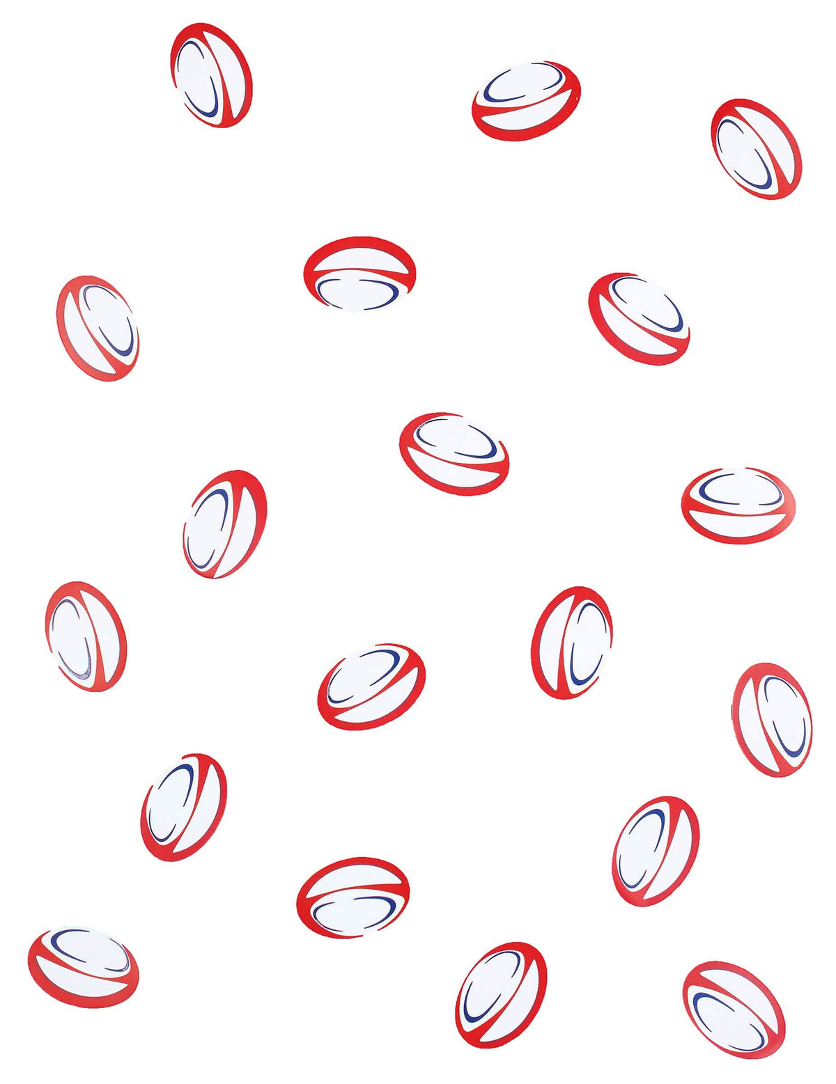 Confettis de table ballons de rugby pour décoration de fête rouges et bleus en papier