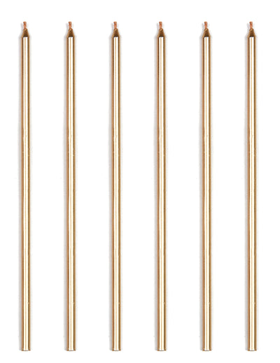 16 bougies géantes doré métallique avec bobèches